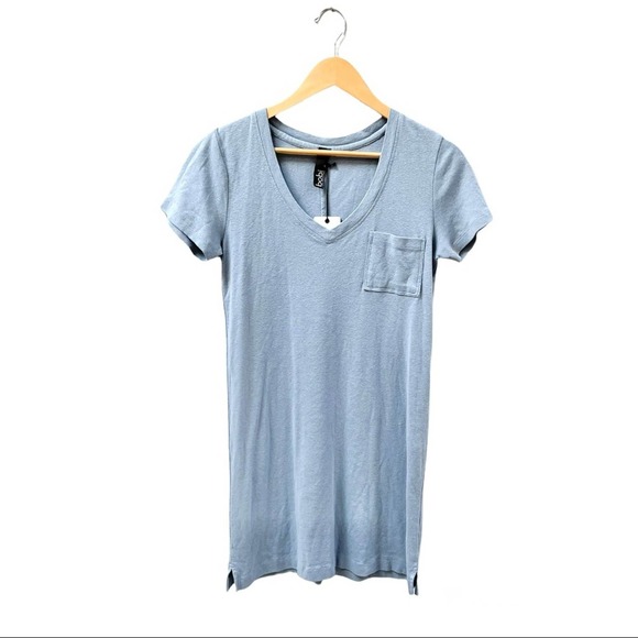 bobi Dresses & Skirts - Bobi Slubbed Jersey Mini Dress with Pocket in Water Light Blue Size Small